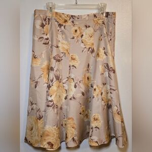 Banana Republic Vintage Silk Floral A-line Midi Skirt Brown Yellow Flowy